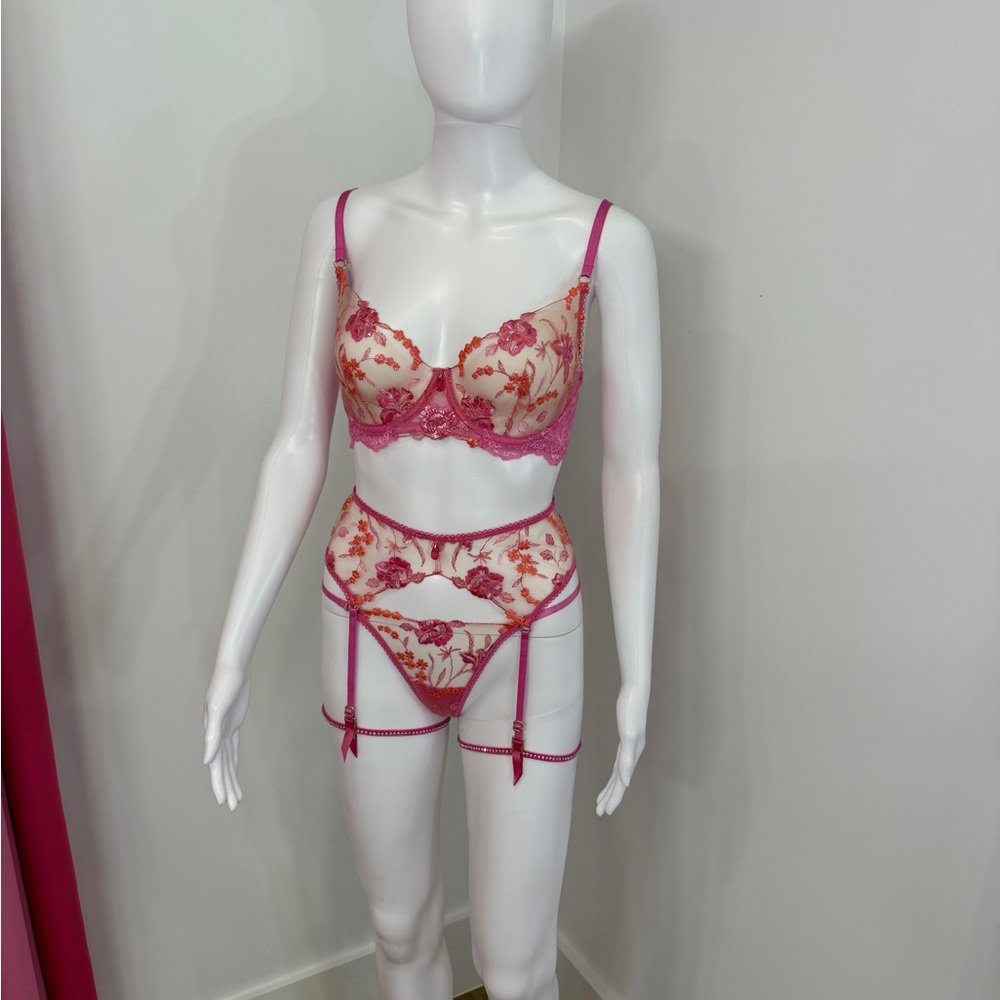 Honey Birdette Sherbert Whitney 3 Piece Set, Bra 30 DDD/F, XS thong & garter - Picture 6 of 8